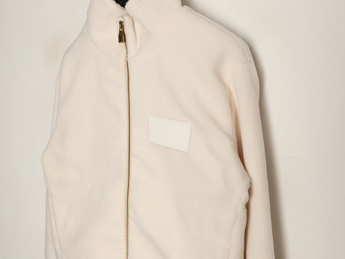 Louis Vuitton LV Jacquard-Collar Ivory Plush Stand-Collar Jacket