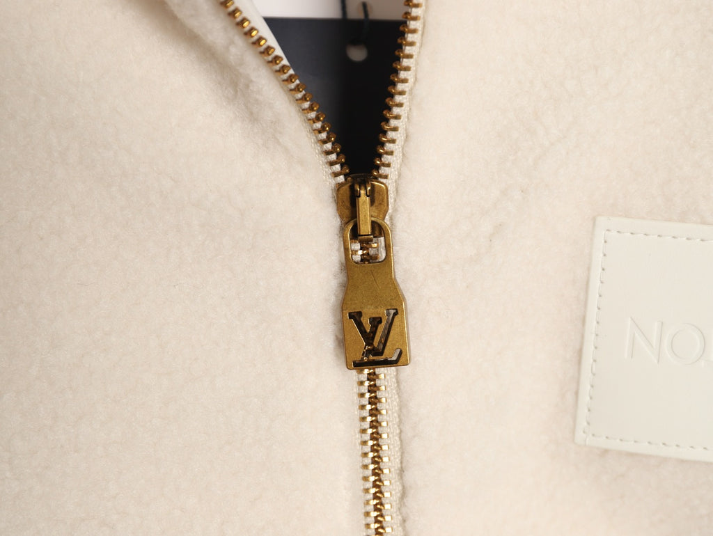 Louis Vuitton LV Jacquard-Collar Ivory Plush Stand-Collar Jacket