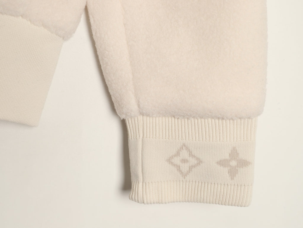 Louis Vuitton LV Jacquard-Collar Ivory Plush Stand-Collar Jacket