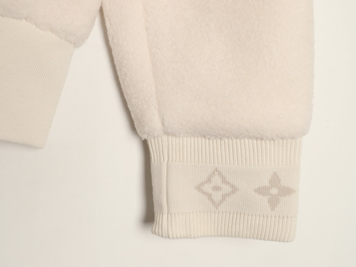 Louis Vuitton LV Jacquard-Collar Ivory Plush Stand-Collar Jacket