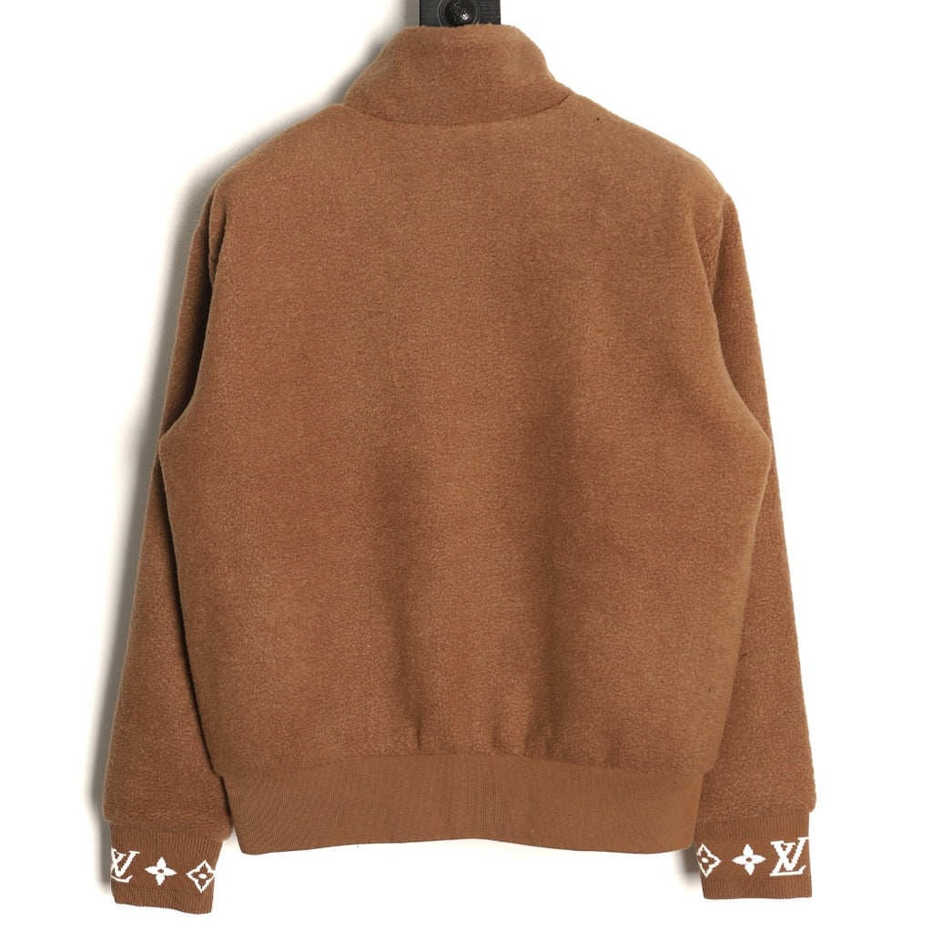 Louis Vuitton LV Jacquard-Collar Brown Plush Stand-Collar Jacket