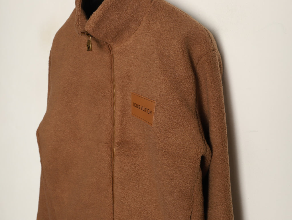 Louis Vuitton LV Jacquard-Collar Brown Plush Stand-Collar Jacket