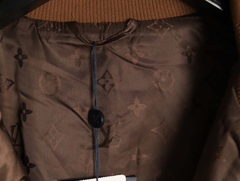 Louis Vuitton LV Jacquard-Collar Brown Plush Stand-Collar Jacket