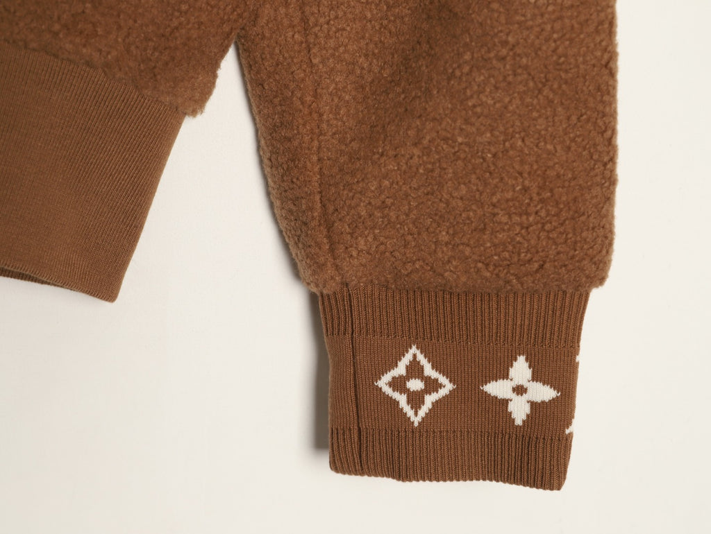 Louis Vuitton LV Jacquard-Collar Brown Plush Stand-Collar Jacket