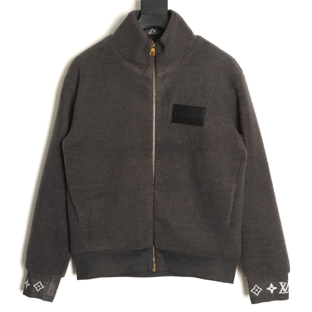 Louis Vuitton LV Jacquard-Collar Black Plush Stand-Collar Jacket