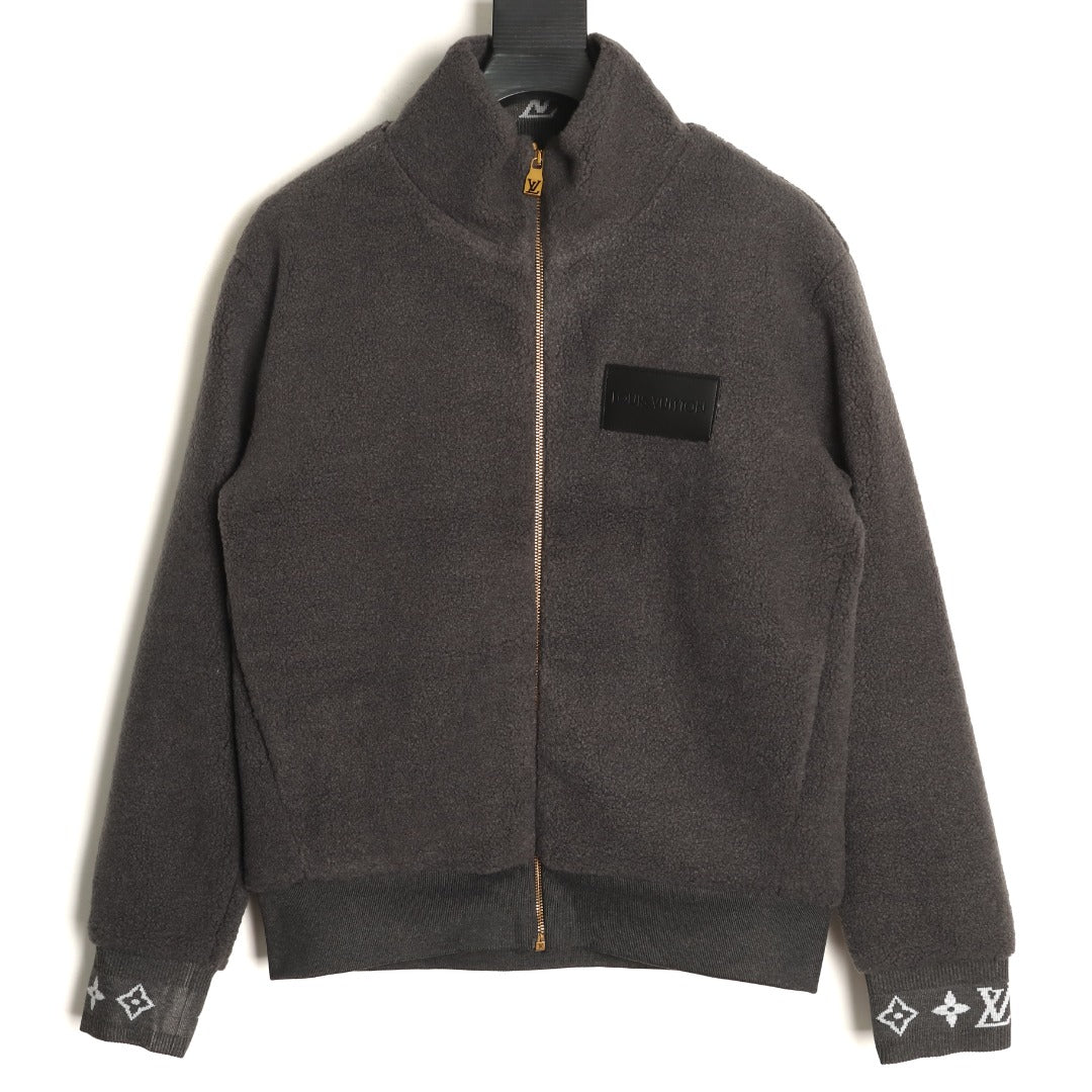 Louis Vuitton LV Jacquard-Collar Black Plush Stand-Collar Jacket