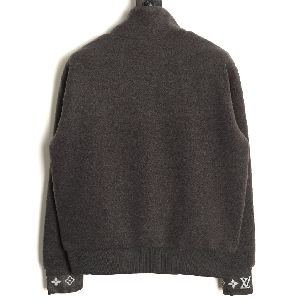 Louis Vuitton LV Jacquard-Collar Black Plush Stand-Collar Jacket