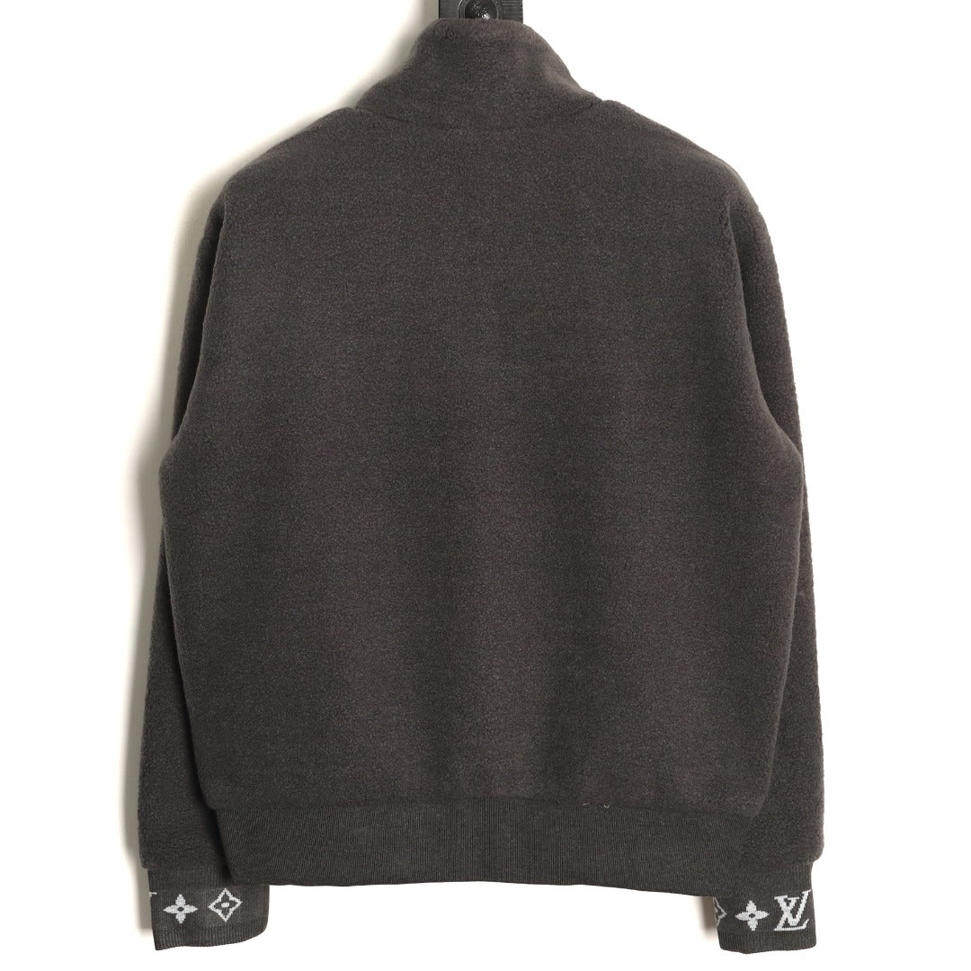 Louis Vuitton LV Jacquard-Collar Black Plush Stand-Collar Jacket