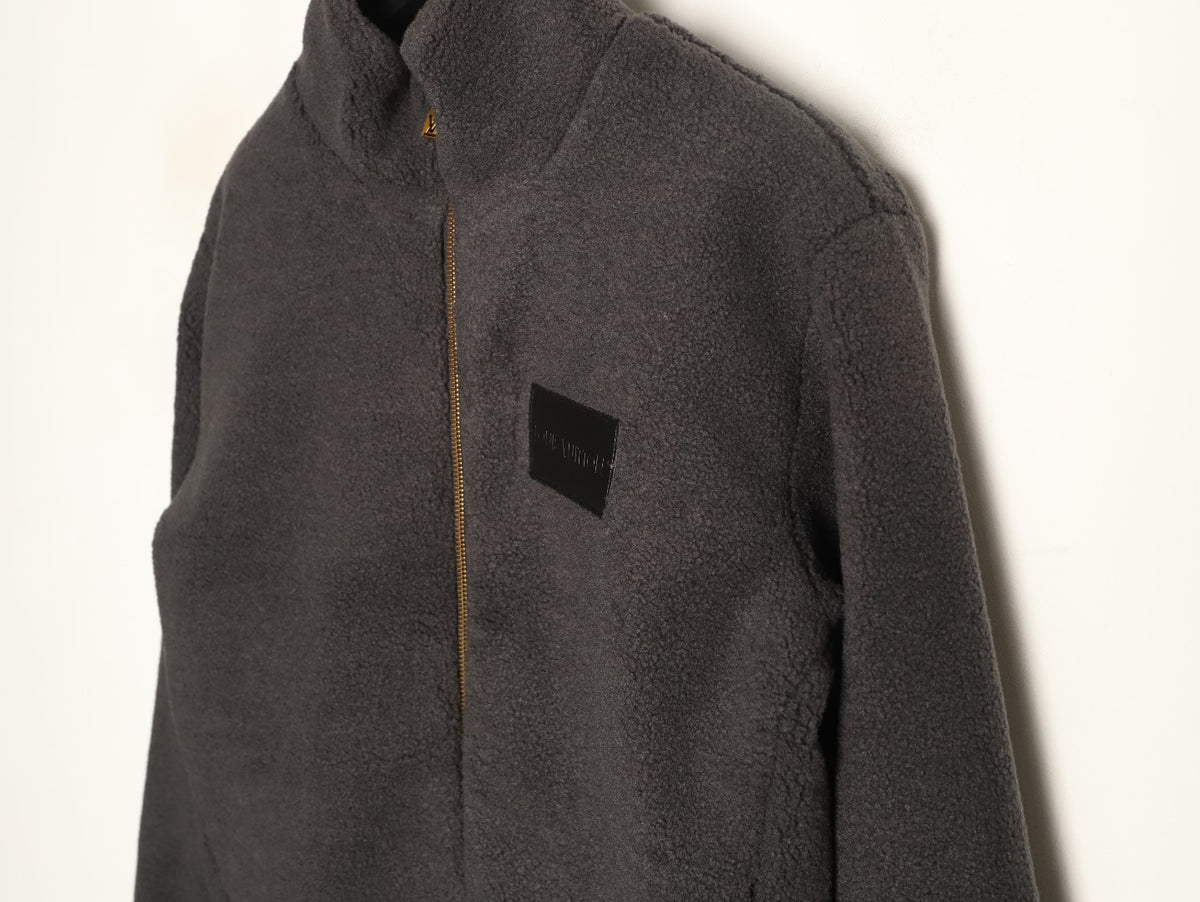 Louis Vuitton LV Jacquard-Collar Black Plush Stand-Collar Jacket