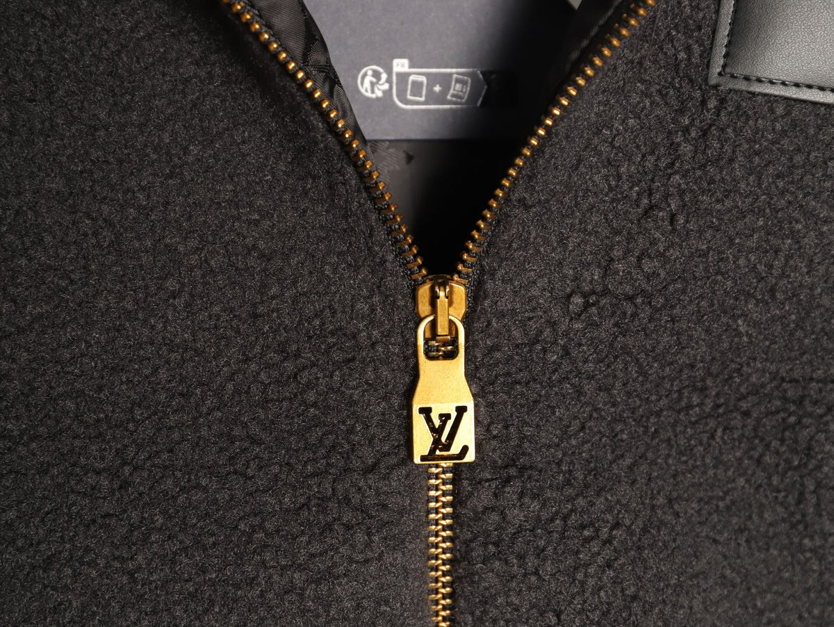 Louis Vuitton LV Jacquard-Collar Black Plush Stand-Collar Jacket