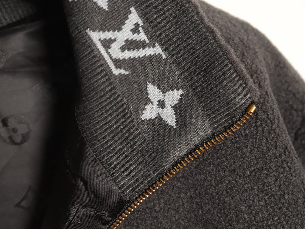 Louis Vuitton LV Jacquard-Collar Black Plush Stand-Collar Jacket