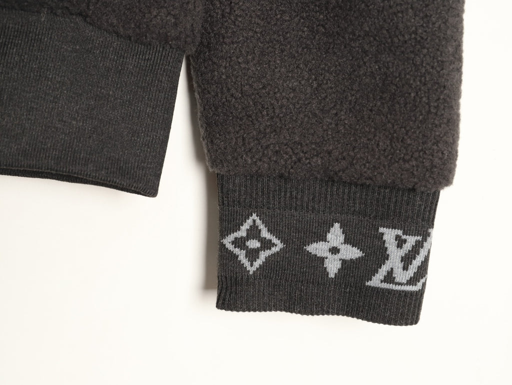 Louis Vuitton LV Jacquard-Collar Black Plush Stand-Collar Jacket