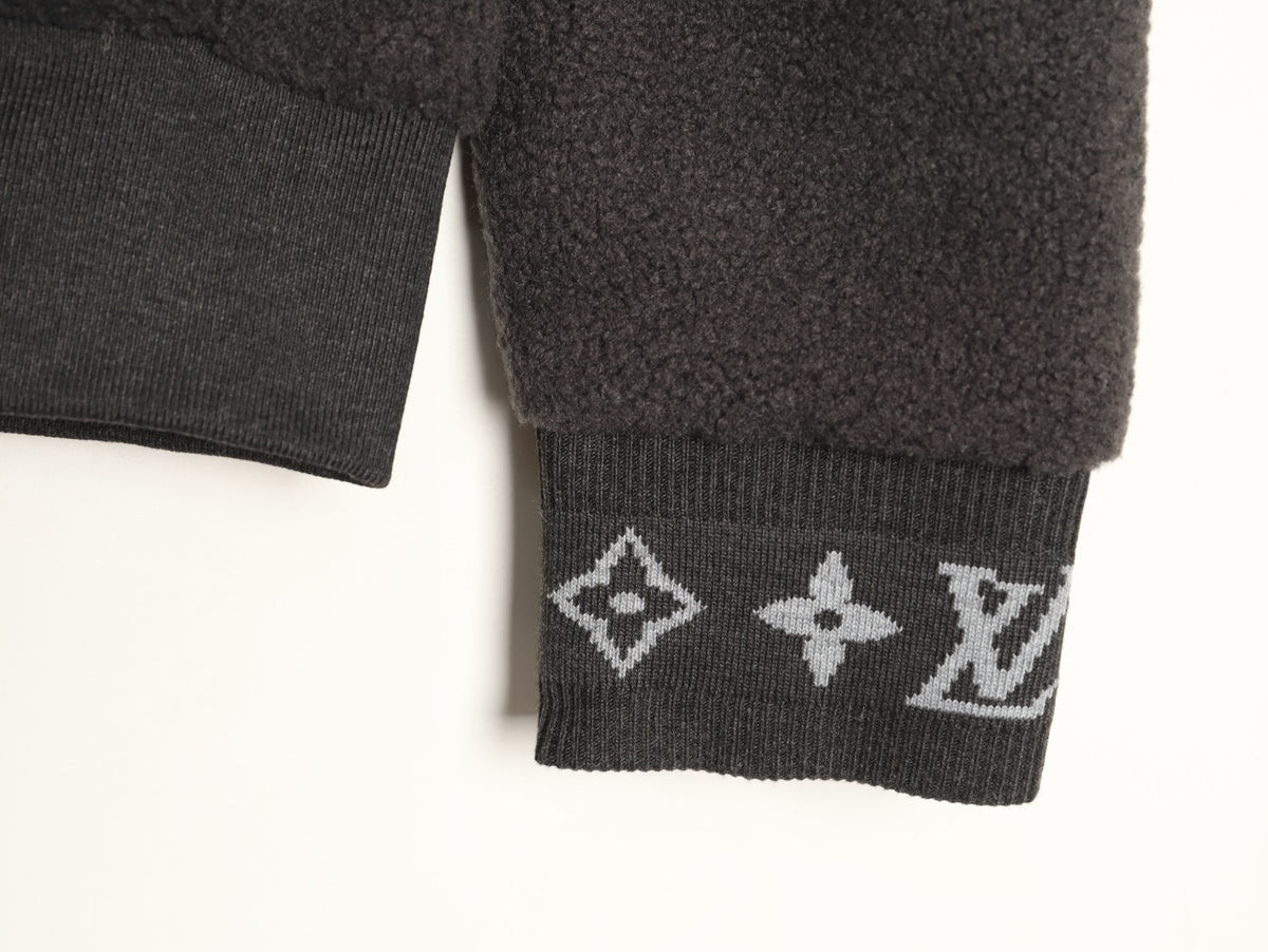 Louis Vuitton LV Jacquard-Collar Black Plush Stand-Collar Jacket