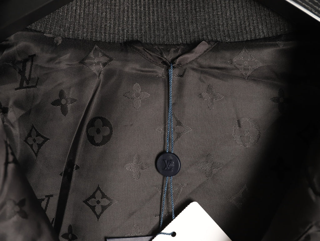 Louis Vuitton LV Jacquard-Collar Black Plush Stand-Collar Jacket