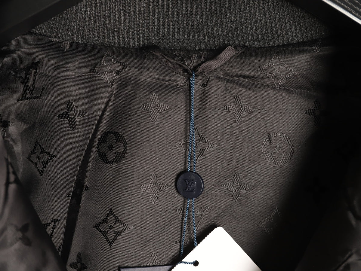 Louis Vuitton LV Jacquard-Collar Black Plush Stand-Collar Jacket