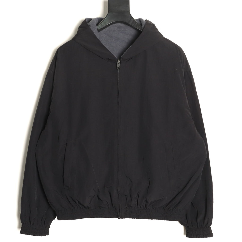 Balenciaga BLCG Script Embroidered Reversible Fleece Hooded Jacket