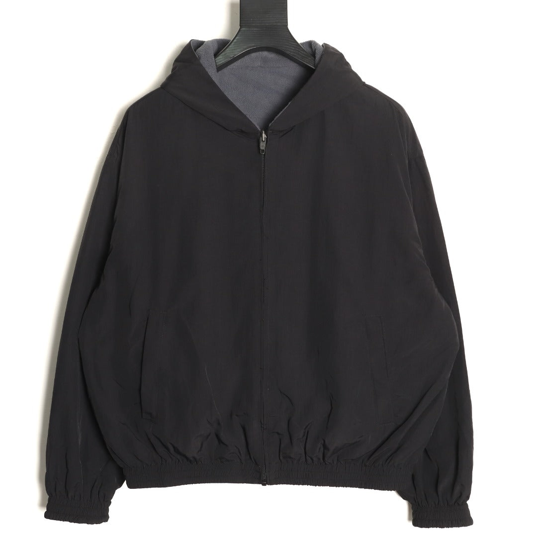 Balenciaga BLCG Script Embroidered Reversible Fleece Hooded Jacket