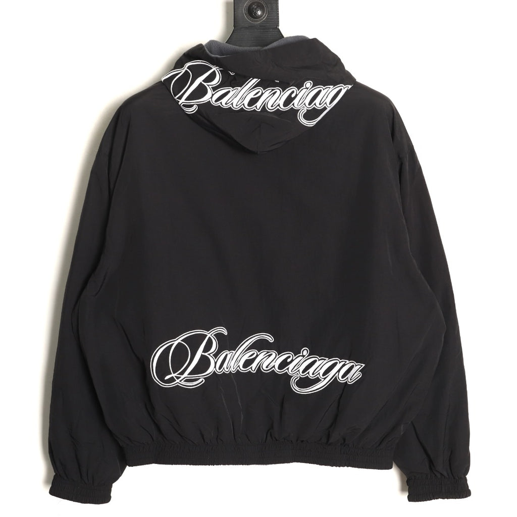 Balenciaga BLCG Script Embroidered Reversible Fleece Hooded Jacket