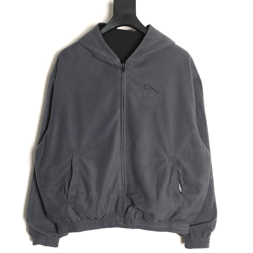 Balenciaga BLCG Script Embroidered Reversible Fleece Hooded Jacket