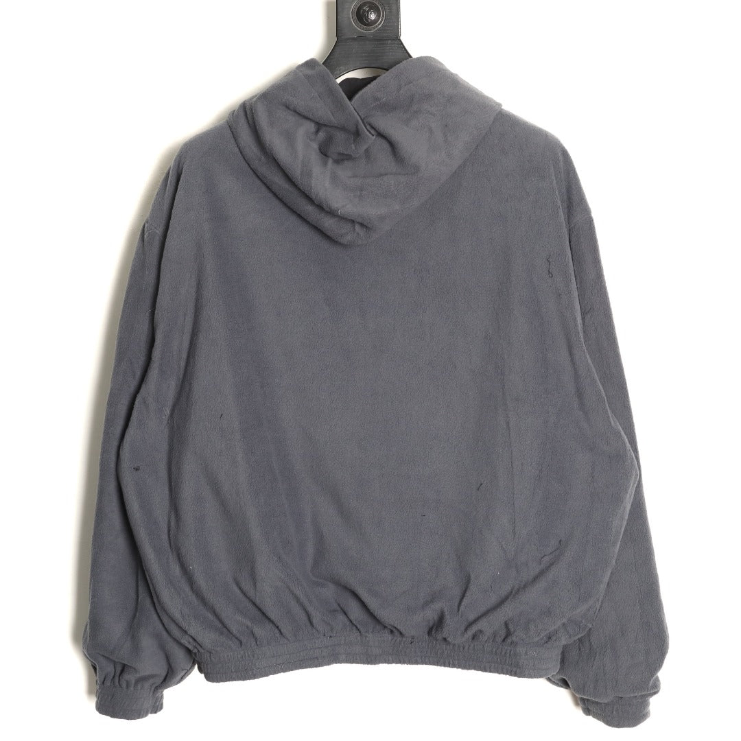 Balenciaga BLCG Script Embroidered Reversible Fleece Hooded Jacket