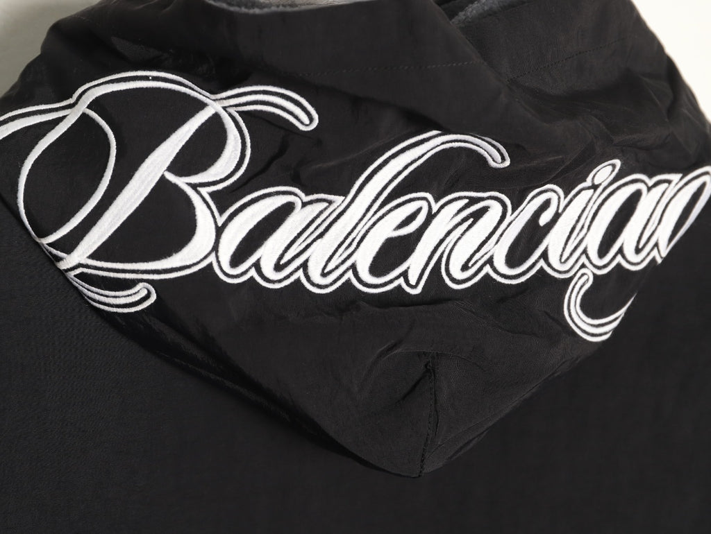 Balenciaga BLCG Script Embroidered Reversible Fleece Hooded Jacket