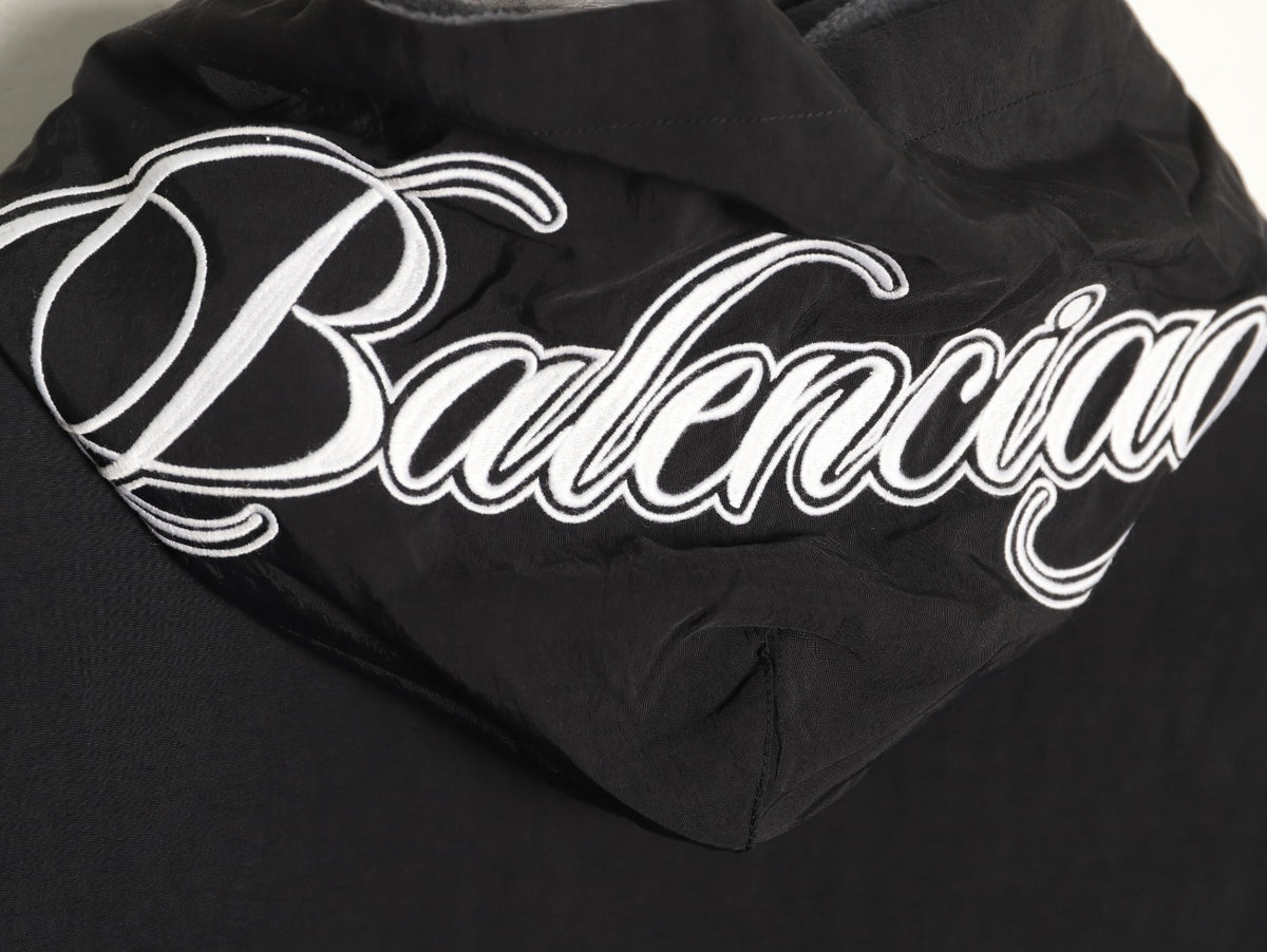 Balenciaga BLCG Script Embroidered Reversible Fleece Hooded Jacket