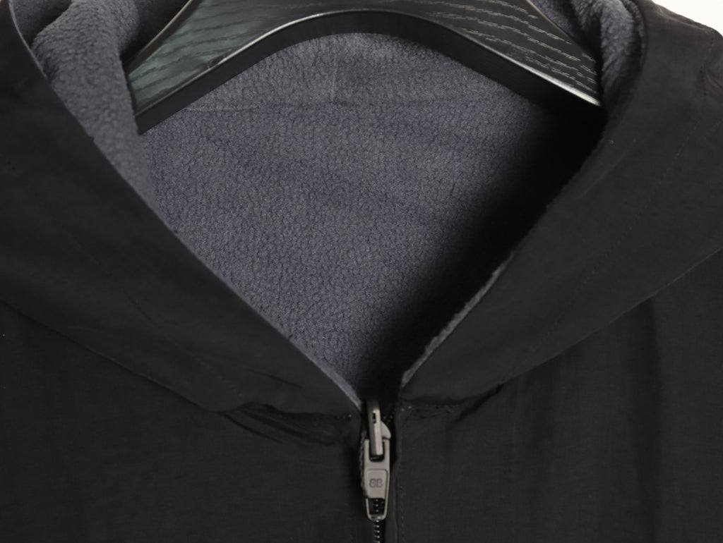 Balenciaga BLCG Script Embroidered Reversible Fleece Hooded Jacket