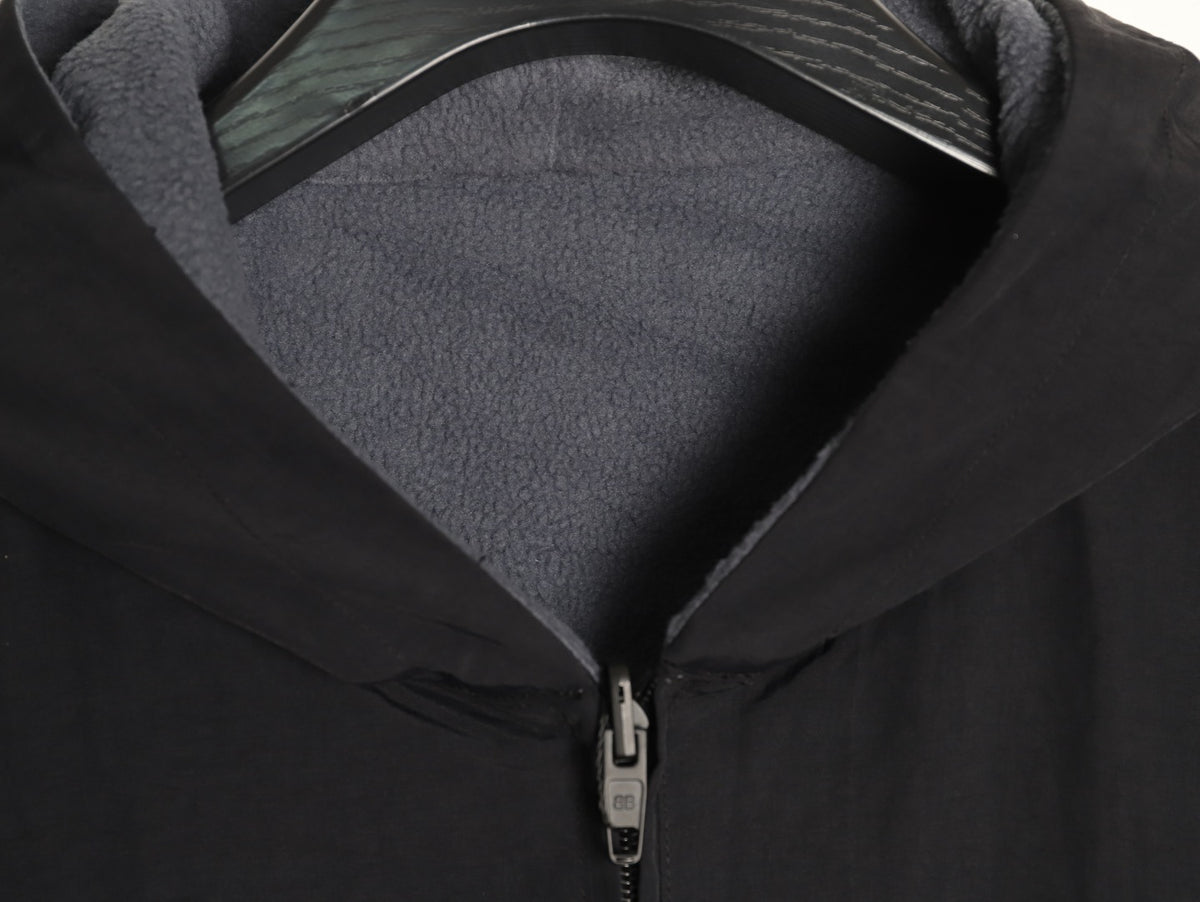 Balenciaga BLCG Script Embroidered Reversible Fleece Hooded Jacket