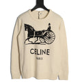 Celine CE Horse Carriage Print Ivory Knit Sweater