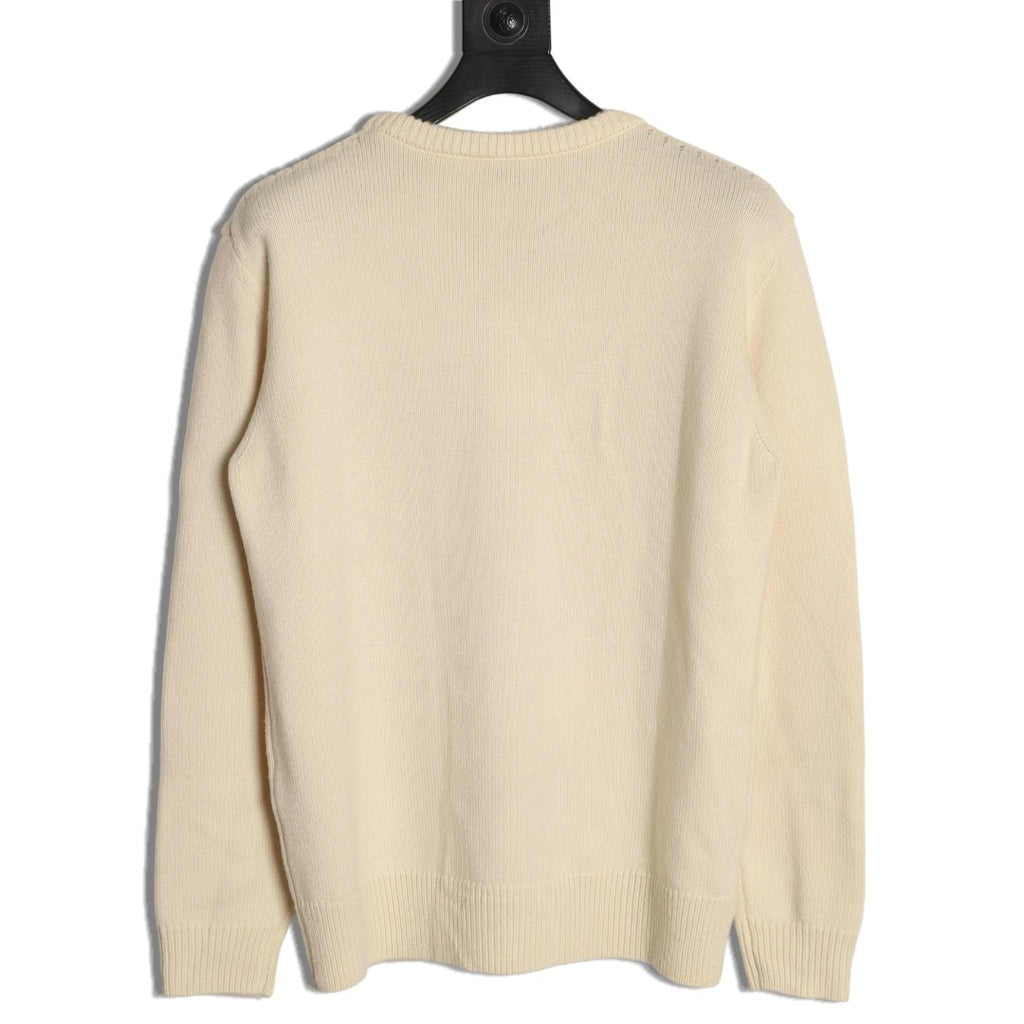 Celine CE Horse Carriage Print Ivory Knit Sweater