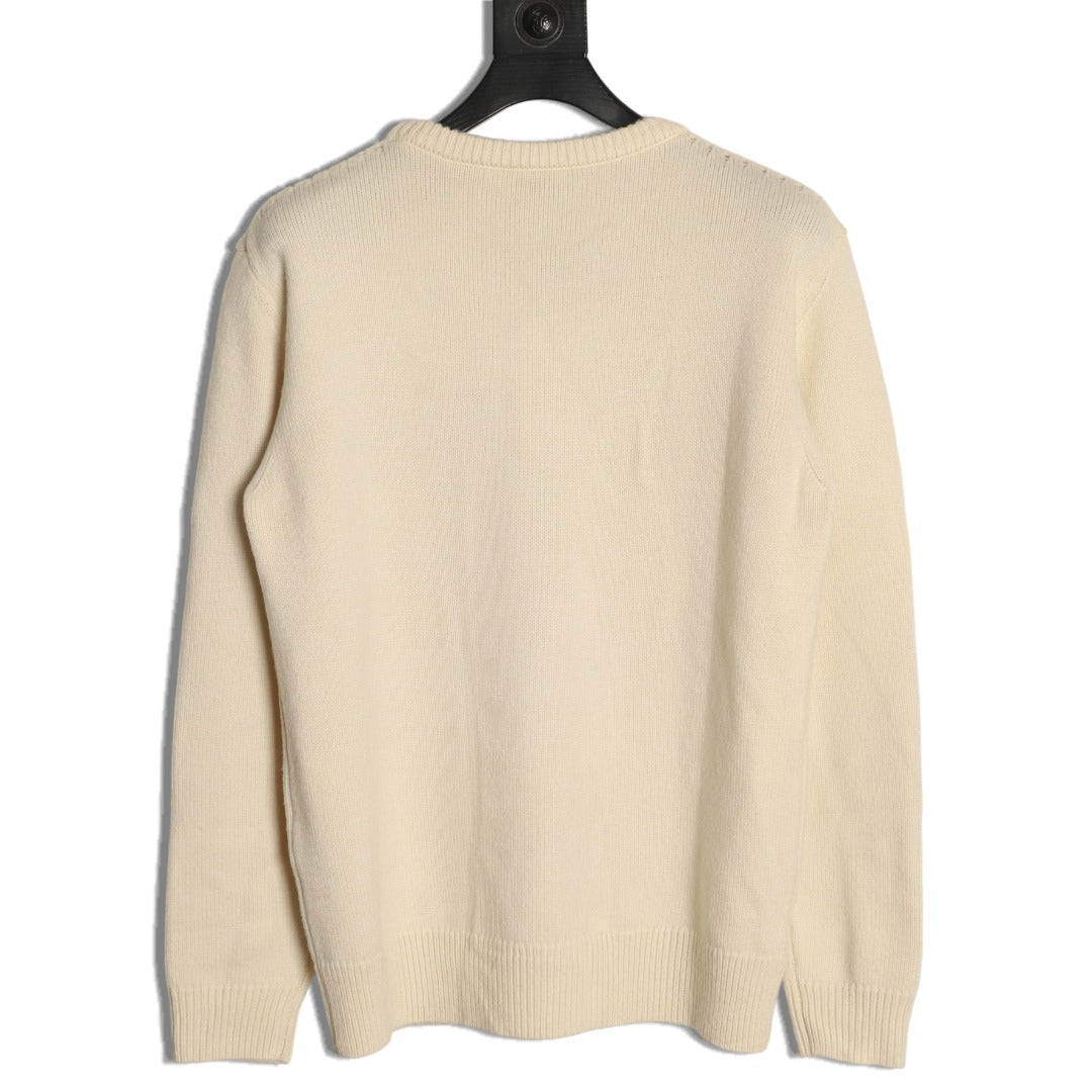 Celine CE Horse Carriage Print Ivory Knit Sweater