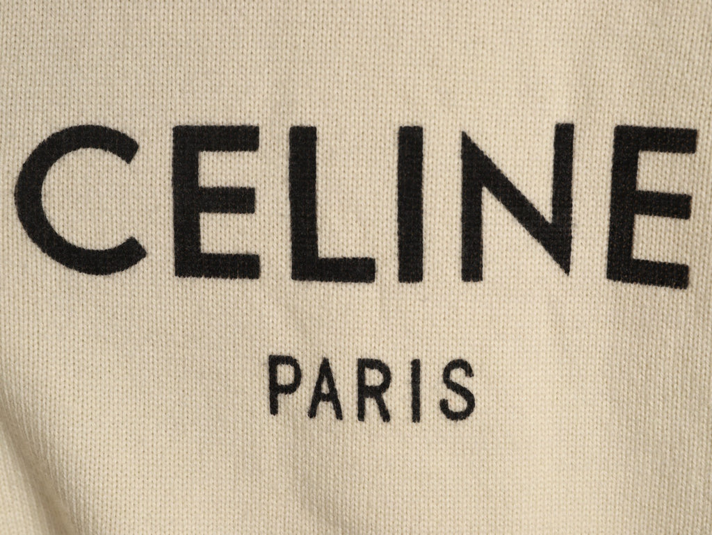 Celine CE Horse Carriage Print Ivory Knit Sweater