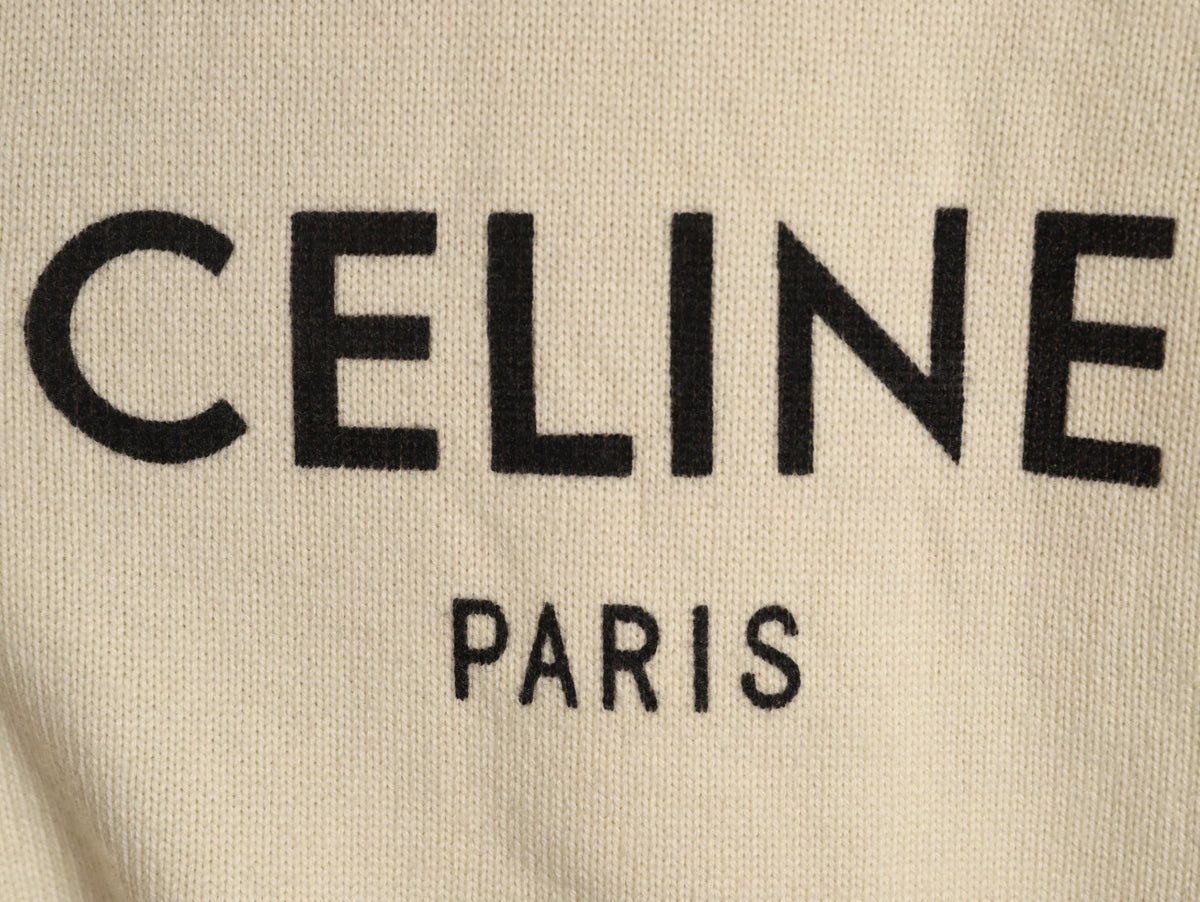 Celine CE Horse Carriage Print Ivory Knit Sweater