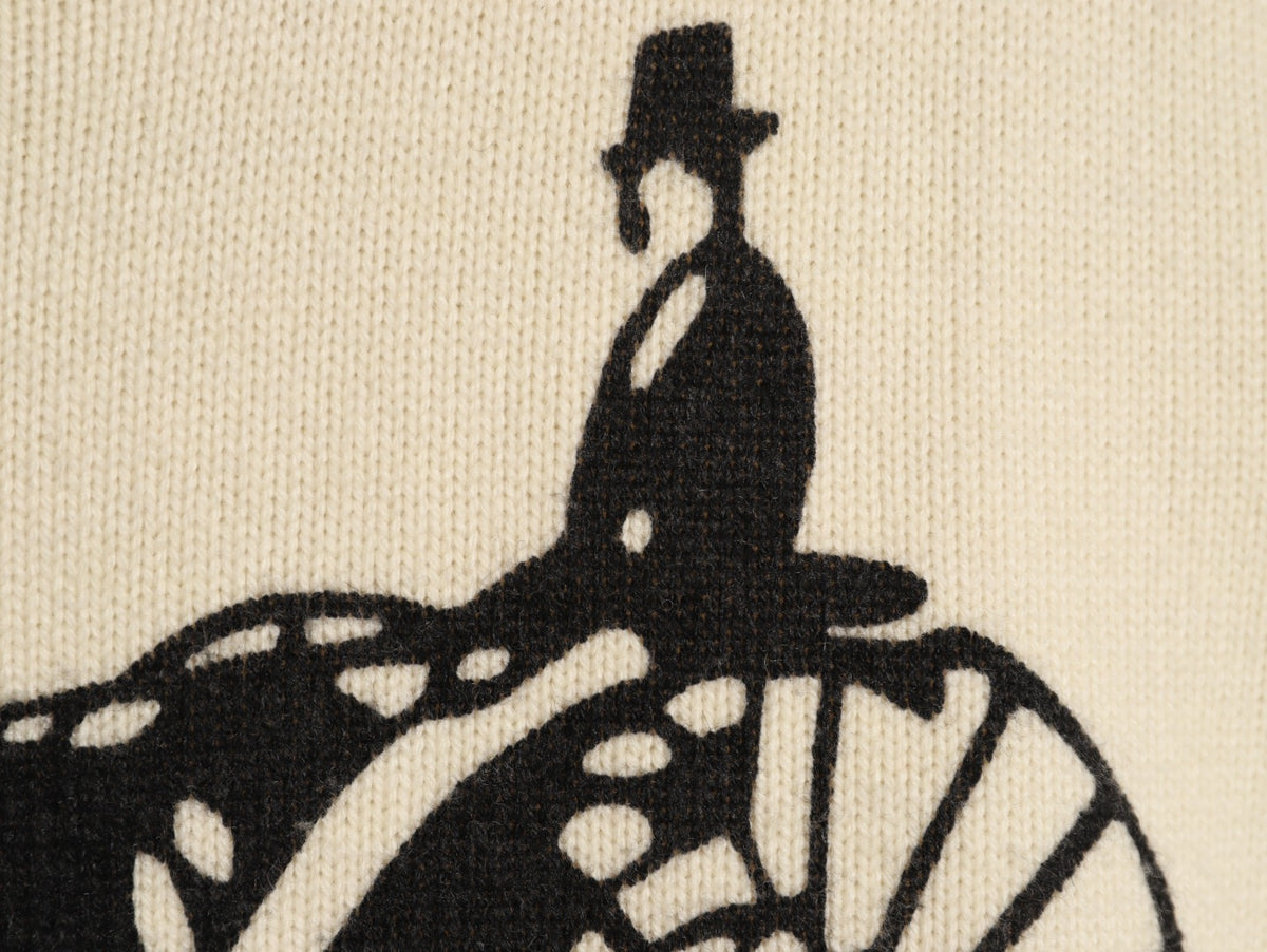 Celine CE Horse Carriage Print Ivory Knit Sweater