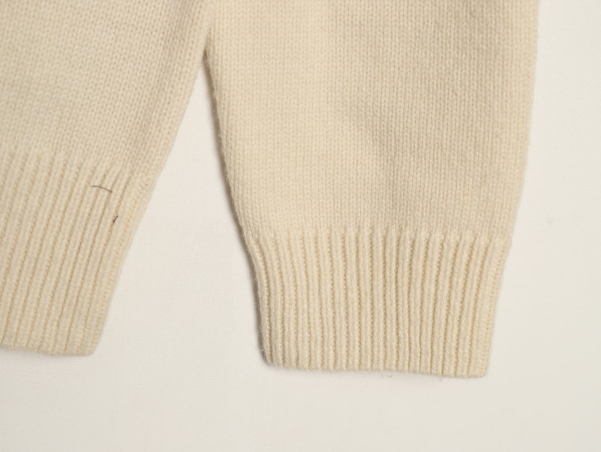 Celine CE Horse Carriage Print Ivory Knit Sweater