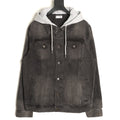 Celine Washed Black Denim Jacket with Logo Hood