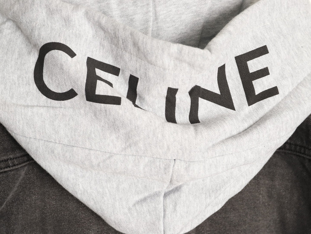 Celine Washed Black Denim Jacket with Logo Hood