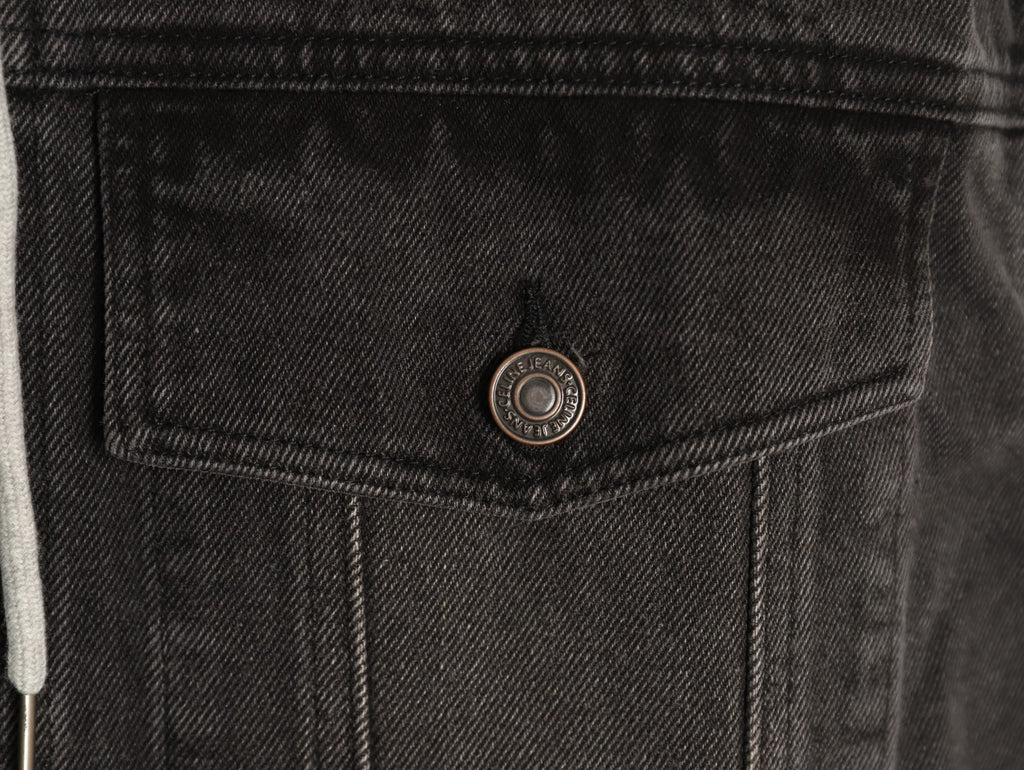 Celine Washed Black Denim Jacket with Logo Hood