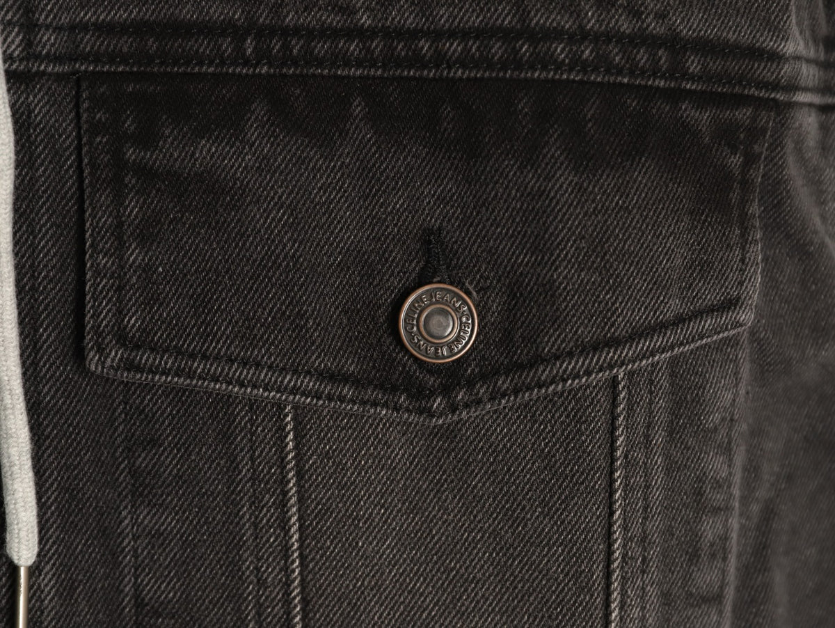 Celine Washed Black Denim Jacket with Logo Hood