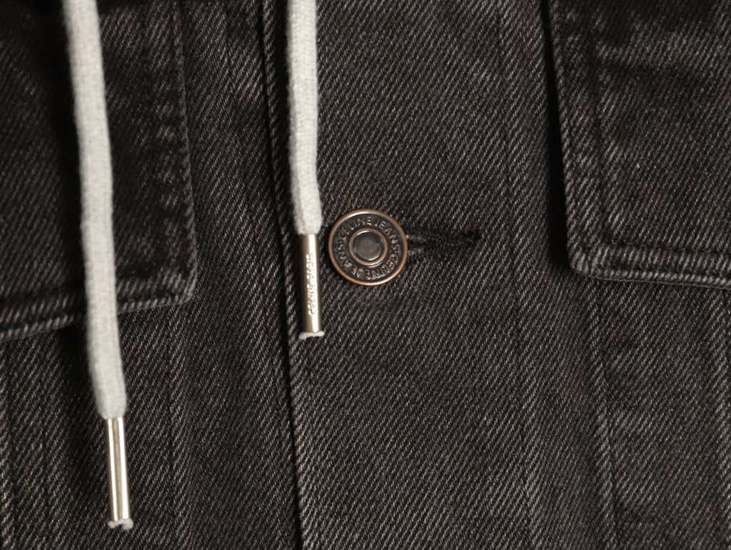 Celine Washed Black Denim Jacket with Logo Hood