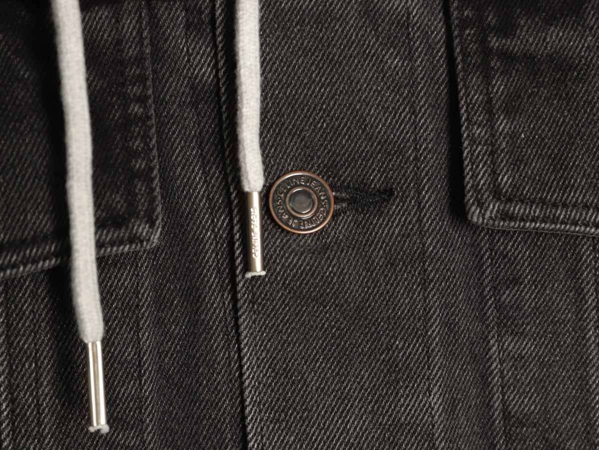 Celine Washed Black Denim Jacket with Logo Hood