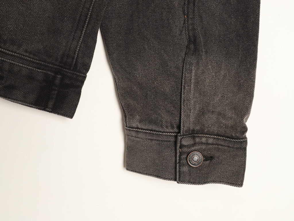 Celine Washed Black Denim Jacket with Logo Hood