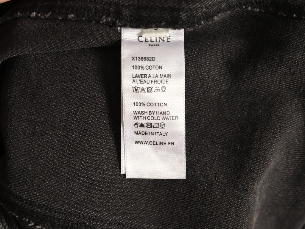 Celine Washed Black Denim Jacket with Logo Hood