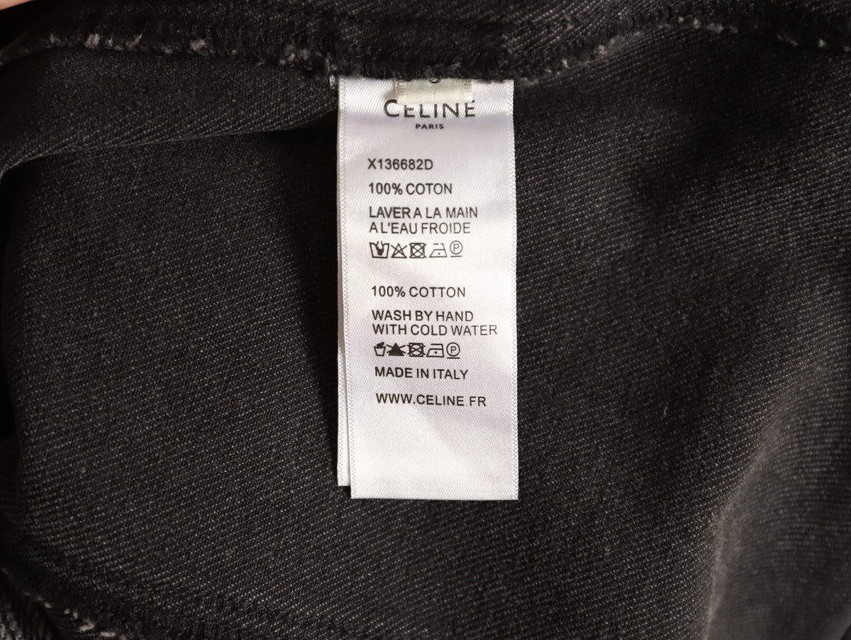 Celine Washed Black Denim Jacket with Logo Hood