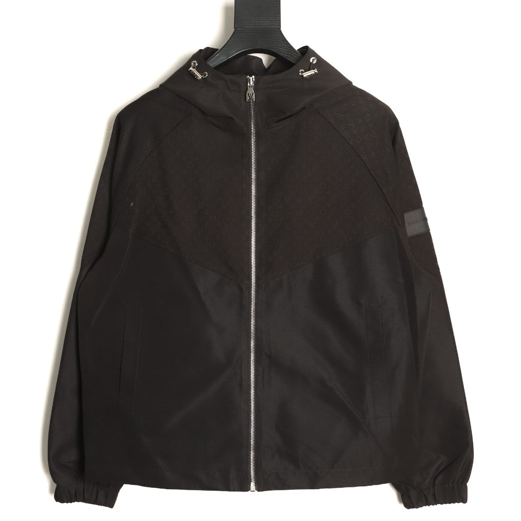 Louis Vuitton Tonal Monogram Panel Black Hooded Shell Jacket