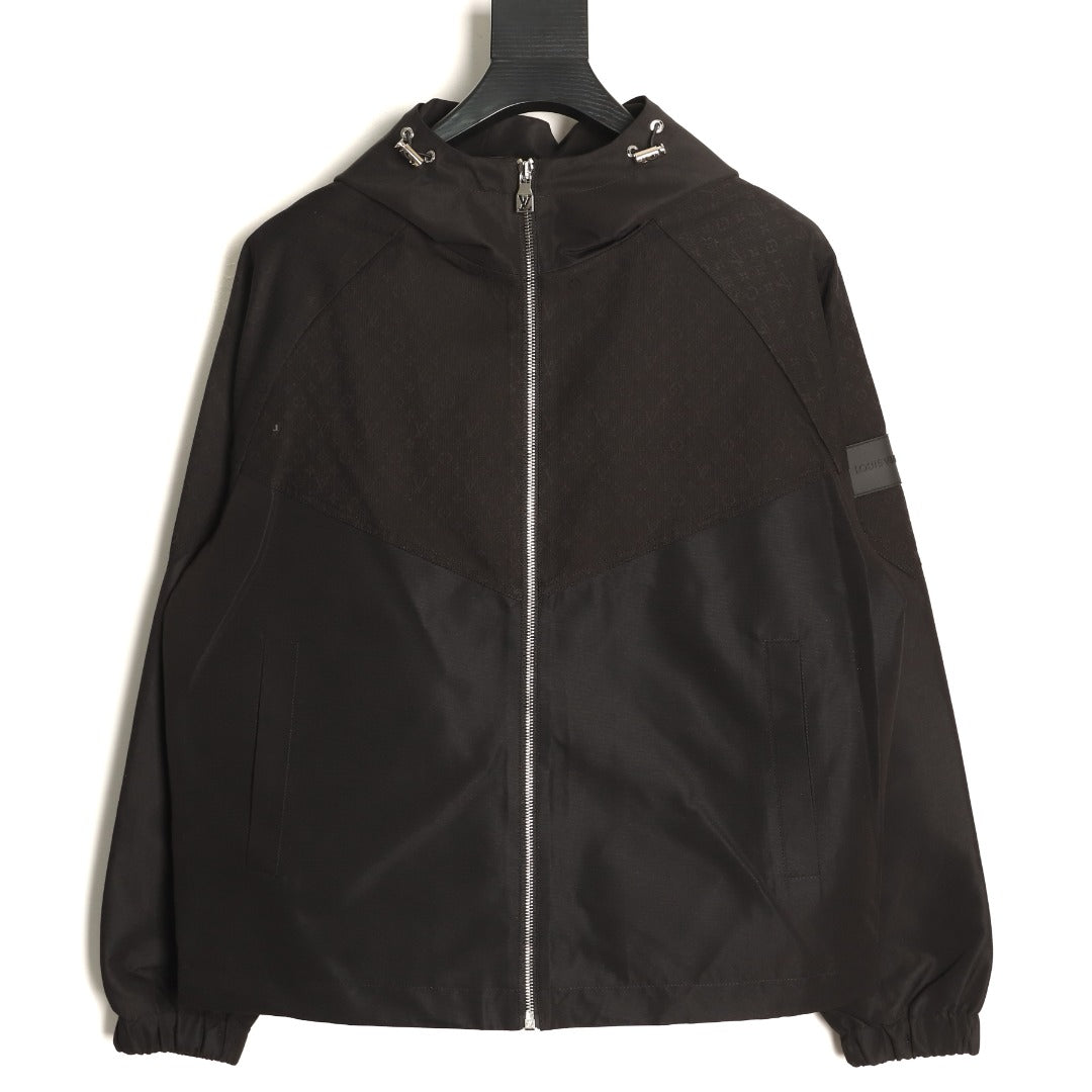 Louis Vuitton Tonal Monogram Panel Black Hooded Shell Jacket