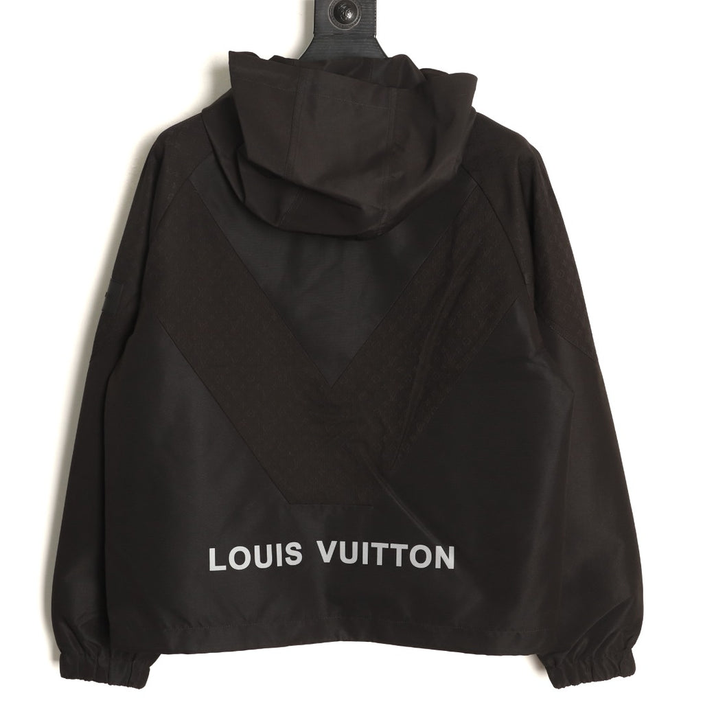 Louis Vuitton Tonal Monogram Panel Black Hooded Shell Jacket