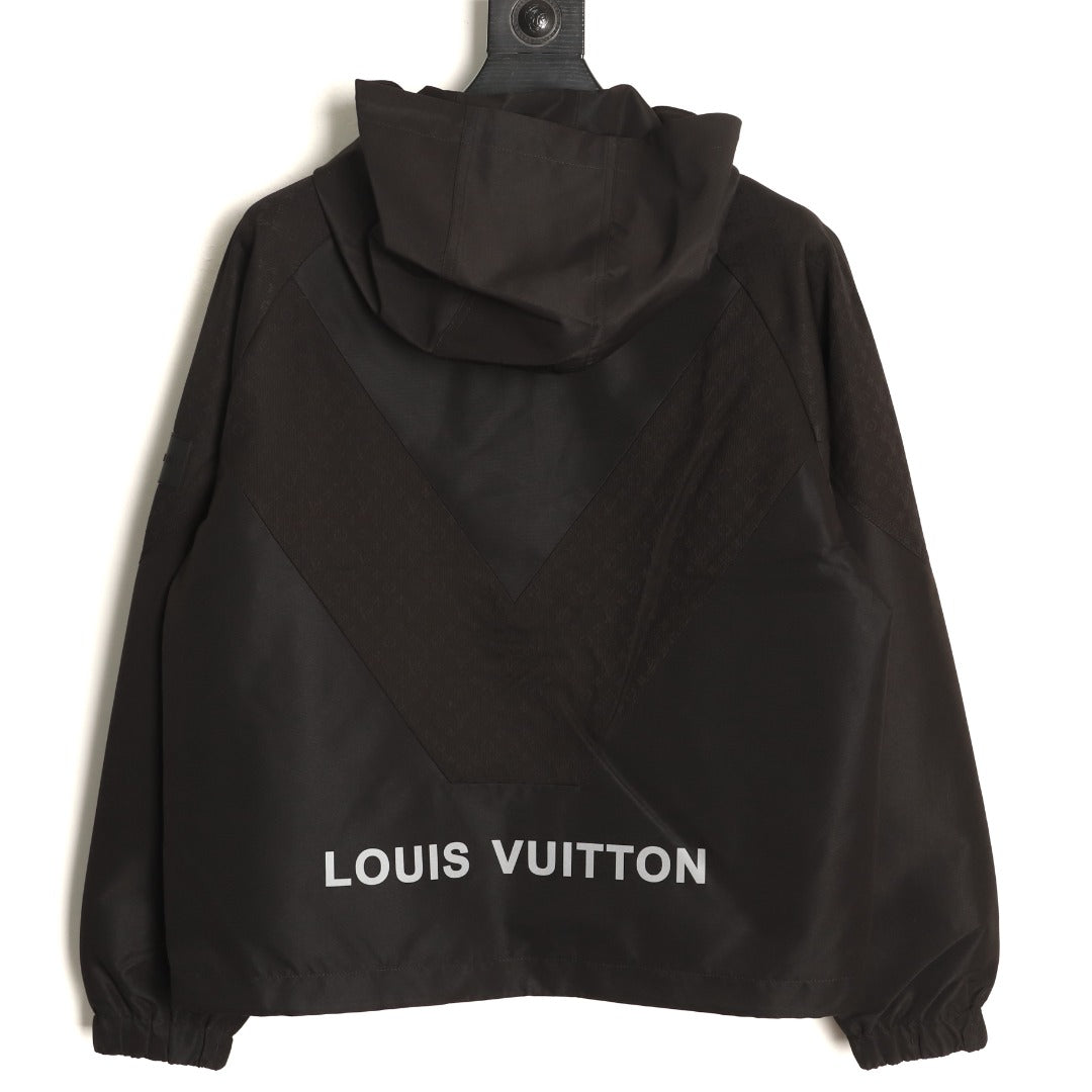 Louis Vuitton Tonal Monogram Panel Black Hooded Shell Jacket