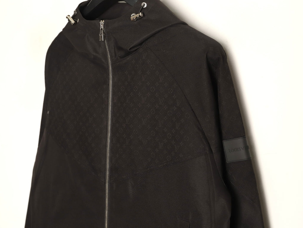 Louis Vuitton Tonal Monogram Panel Black Hooded Shell Jacket