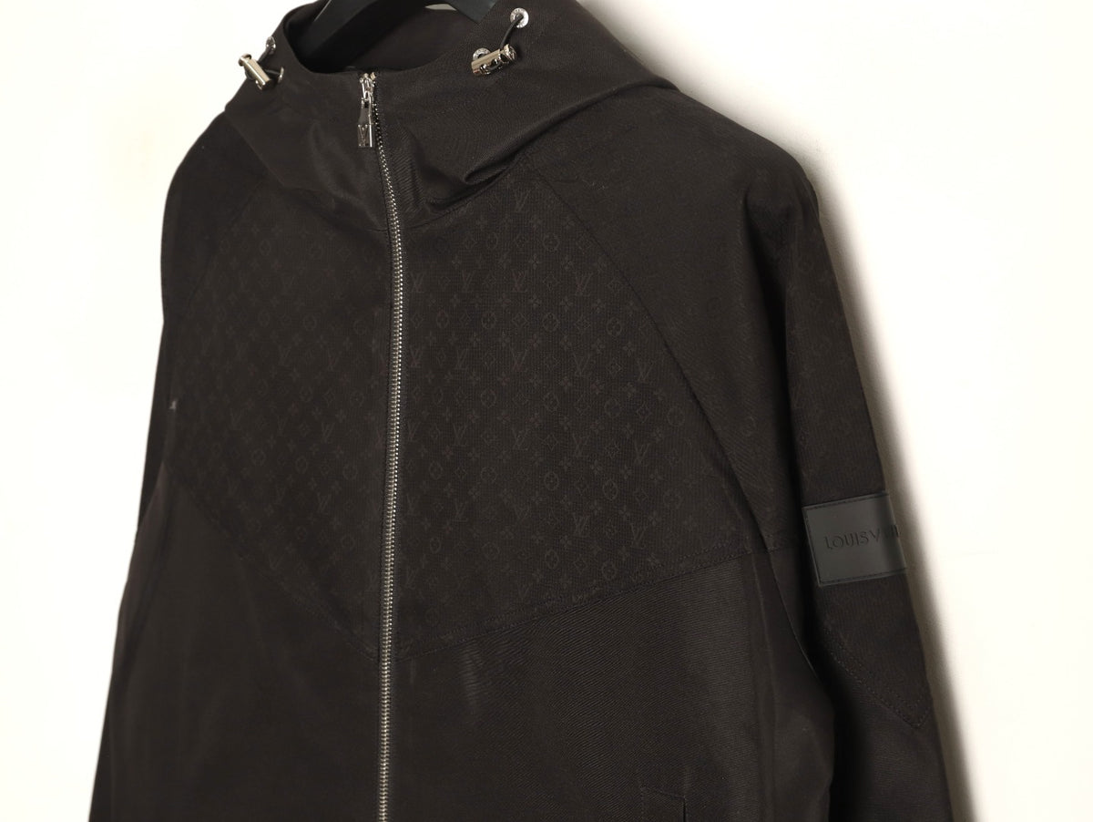 Louis Vuitton Tonal Monogram Panel Black Hooded Shell Jacket